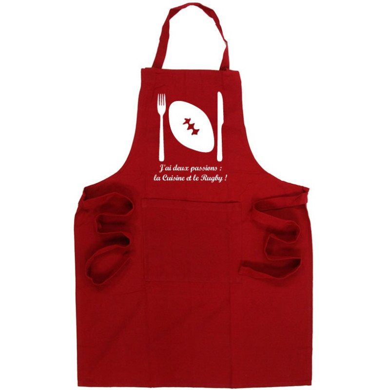 Tablier de cuisine Rugby "Ballon" Rouge/Blanc