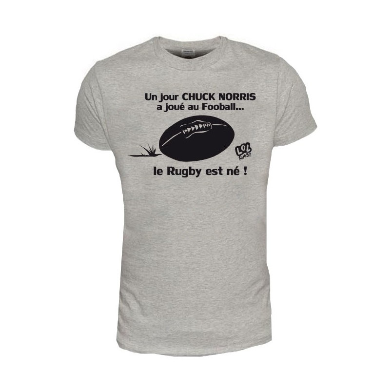Tee shirt Rugby Humour "Chuck Norris" Football gris 