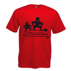Tee shirt Rugby Humour "Chuck Norris" Haka Rouge/Noir
