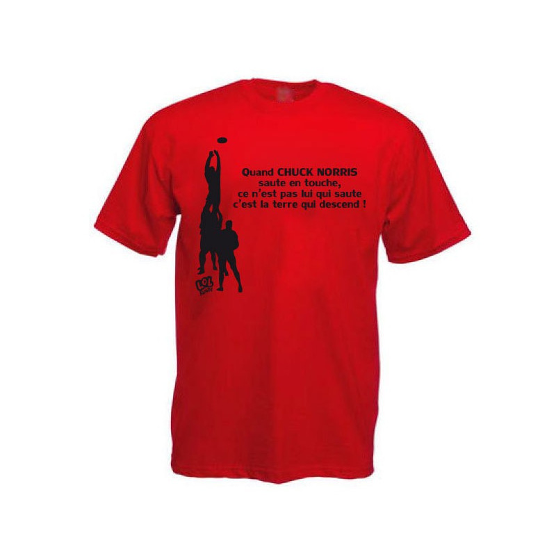 Tee shirt Rugby Humour "Chuck Norris" Touche Rouge/Noir