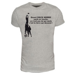 Tee shirt Rugby Humour "Chuck Norris" Touche Gris/Noir