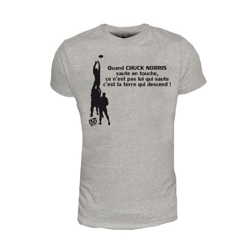 Tee shirt Rugby Humour "Chuck Norris" Touche Gris/Noir
