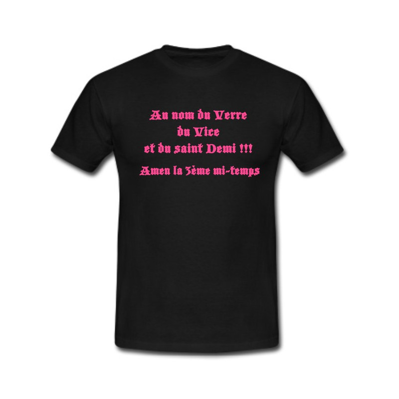 Tee shirt Rugby Humour "Saint Demi" Noir/Rose fluo