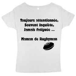 Tee shirt femme "Maman de Rugbyman" Blanc/Noir