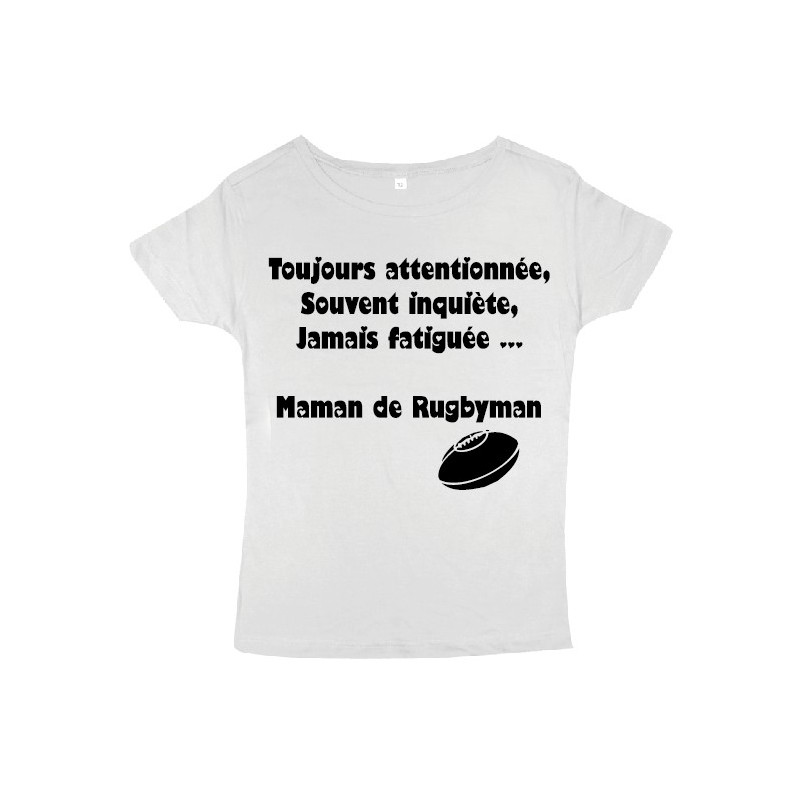 Tee shirt femme "Maman de Rugbyman" Blanc/Noir