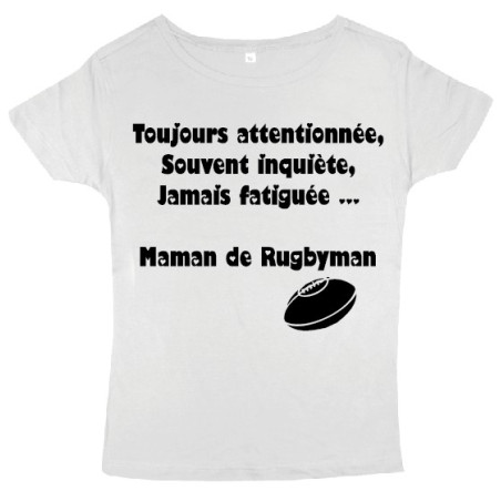 Tee shirt femme "Maman de Rugbyman" Blanc/Noir
