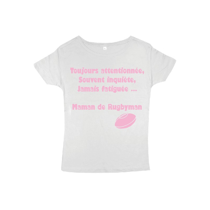 Tee shirt femme "Maman de Rugbyman" Blanc/Rose