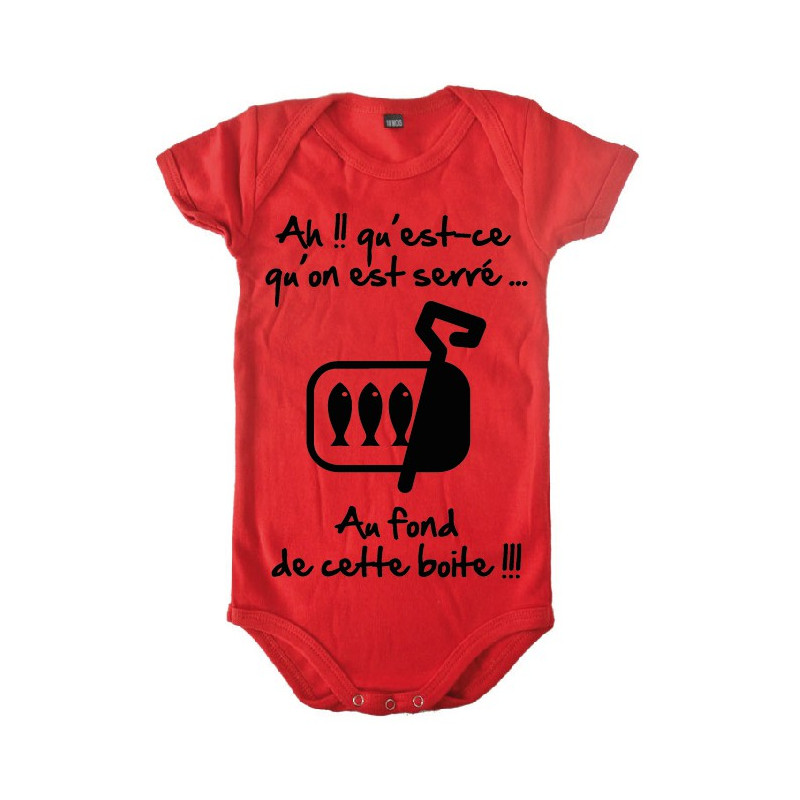 Body bébé 3ème mi temps humour "Sardines" Rouge/Noir