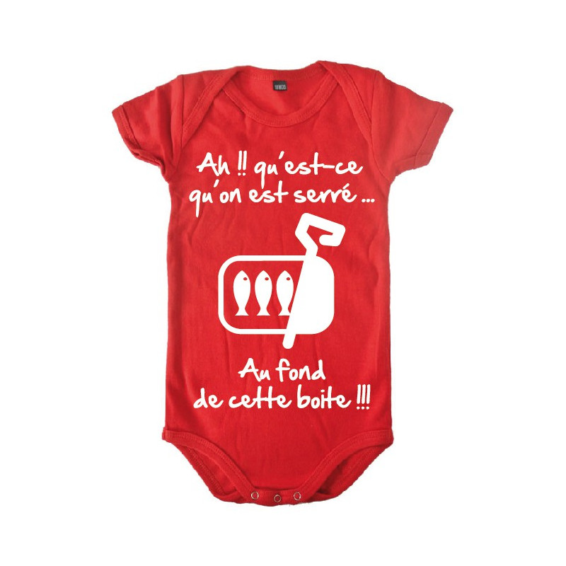 Body bébé 3ème mi temps humour "Sardines" Rouge/Blanc