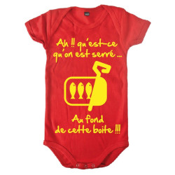 body bébé 3ème mi temps humour "Sardines" Rouge/Jaune