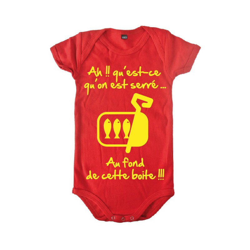 body bébé 3ème mi temps humour "Sardines" Rouge/Jaune