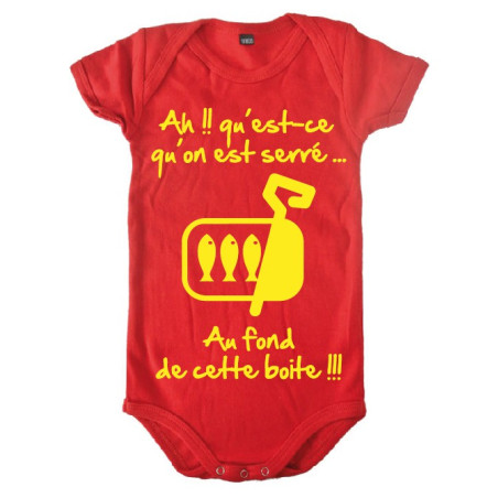 body bébé 3ème mi temps humour "Sardines" Rouge/Jaune