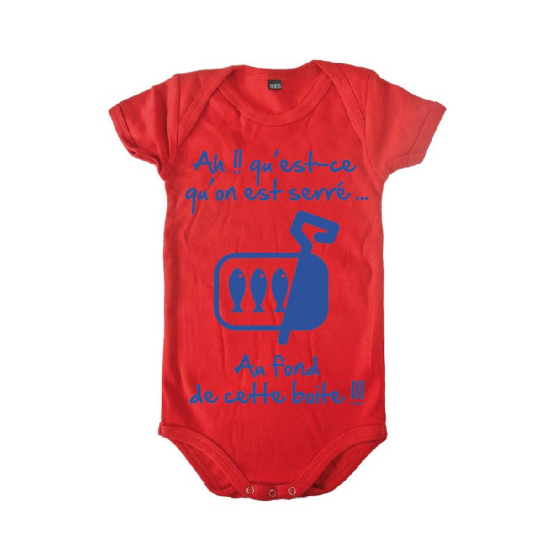 Body bébé 3ème mi temps humour "Sardines" Rouge/Bleu