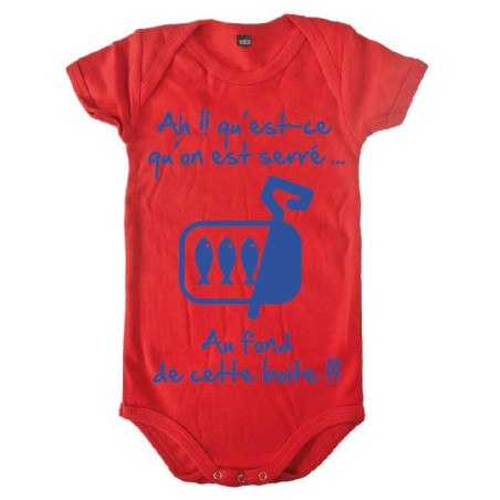 Body bébé 3ème mi temps humour "Sardines" Rouge/Bleu