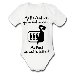 Body bébé 3ème mi temps humour "Sardines" Blanc/Noir