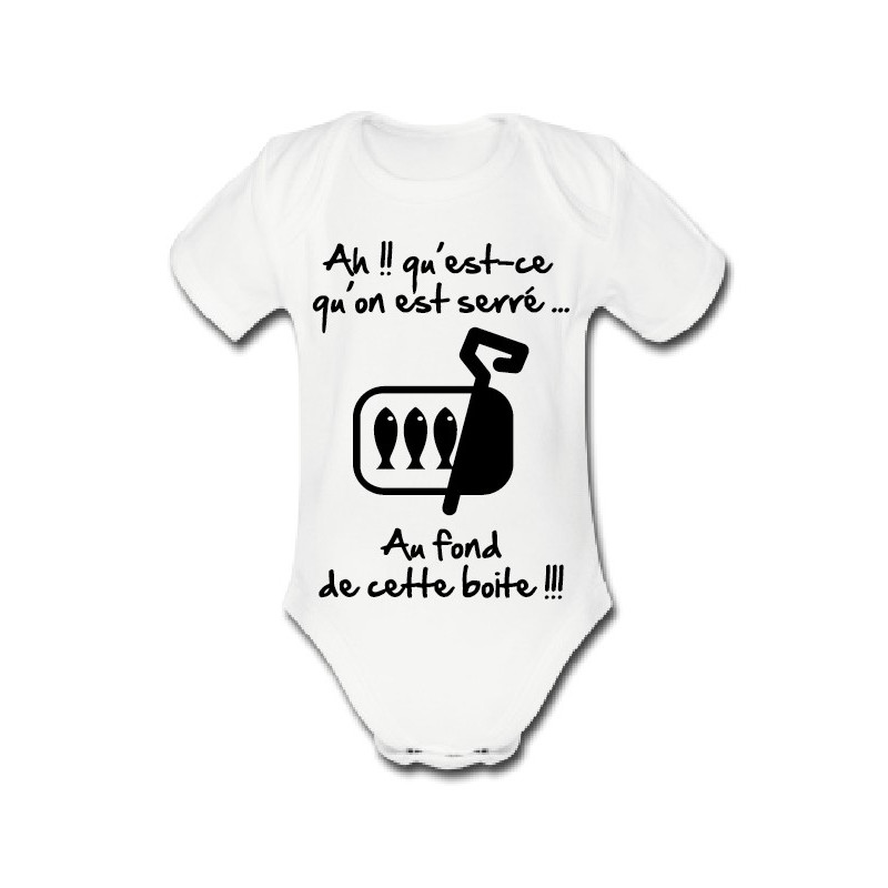 Body bébé 3ème mi temps humour "Sardines" Blanc/Noir