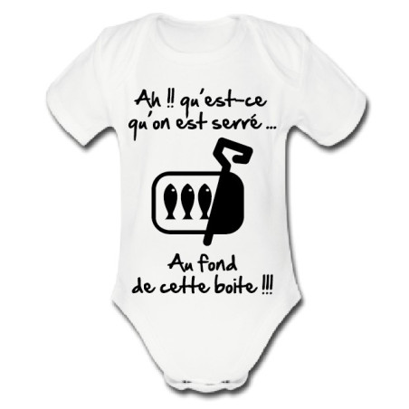 Body bébé 3ème mi temps humour "Sardines" Blanc/Noir
