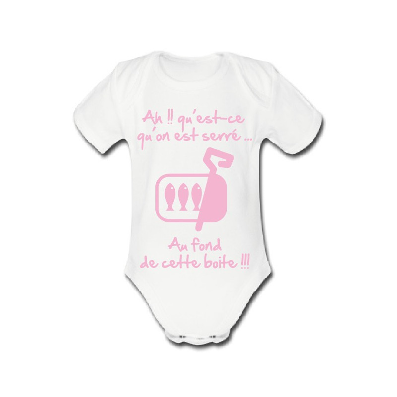 Body bébé 3ème mi temps humour "Sardines" Blanc/Rose