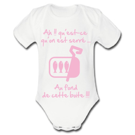Body bébé 3ème mi temps humour "Sardines" Blanc/Rose