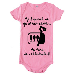 Body bébé 3ème mi temps humour "Sardines" Rose/Noir