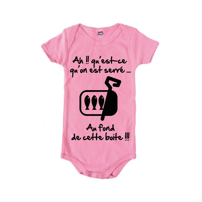 Body bébé 3ème mi temps humour "Sardines" Rose/Noir