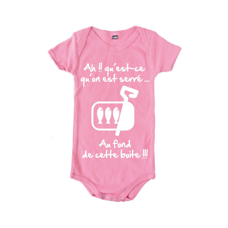 Body bébé 3ème mi temps humour "Sardines" Rose/Blanc