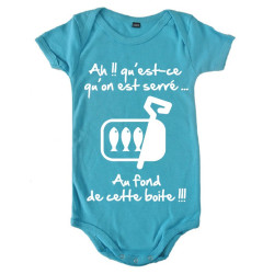 Body bébé 3ème mi temps humour "Sardines" Bleu/Blanc