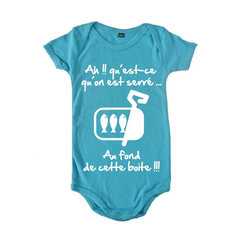 Body bébé 3ème mi temps humour "Sardines" Bleu/Blanc