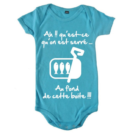 Body bébé 3ème mi temps humour "Sardines" Bleu/Blanc
