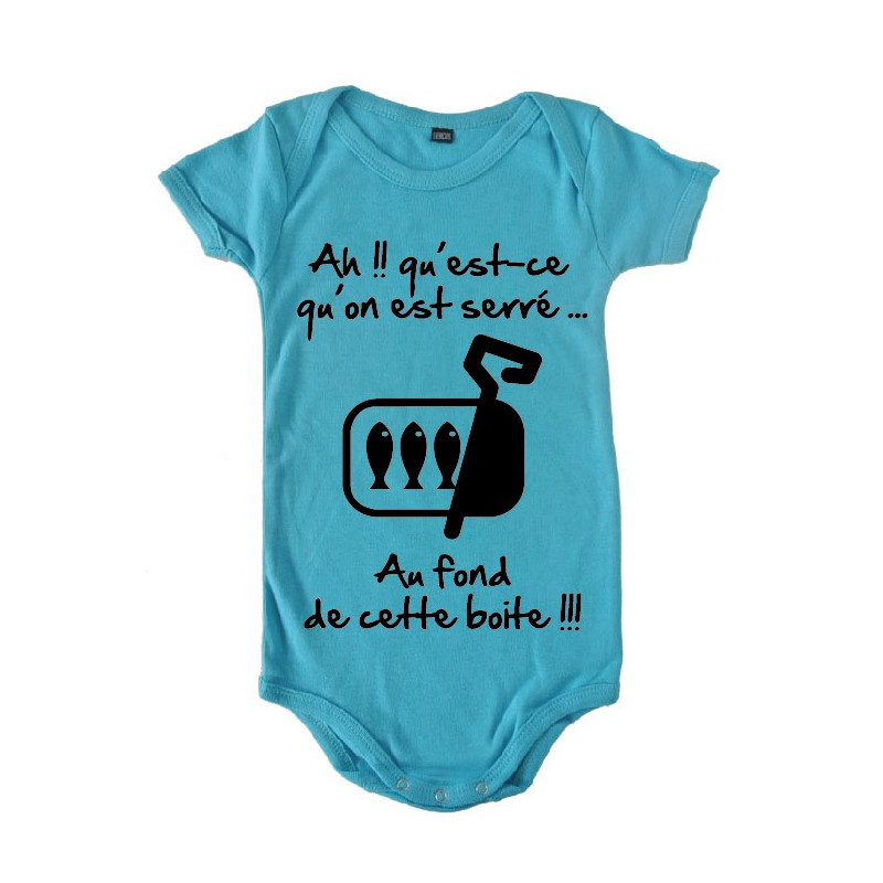 Body bébé 3ème mi temps humour "Sardines" Bleu/Noir