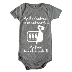 Body bébé 3ème mi temps humour "Sardines" Gris/Blanc