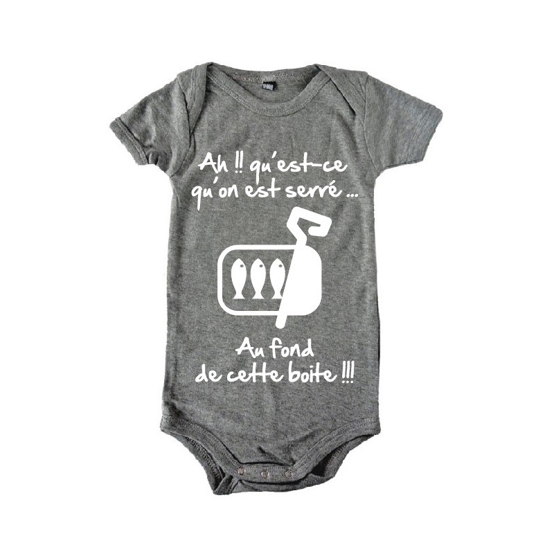 Body bébé 3ème mi temps humour "Sardines" Gris/Blanc
