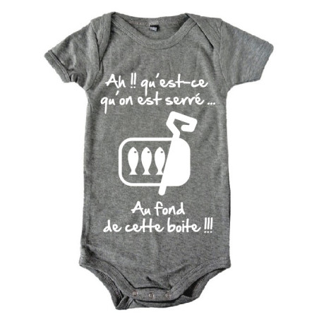 Body bébé 3ème mi temps humour "Sardines" Gris/Blanc