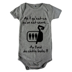Body bébé 3ème mi temps humour "Sardines" Gris/Noir