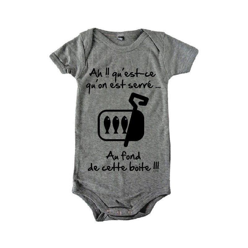 Body bébé 3ème mi temps humour "Sardines" Gris/Noir