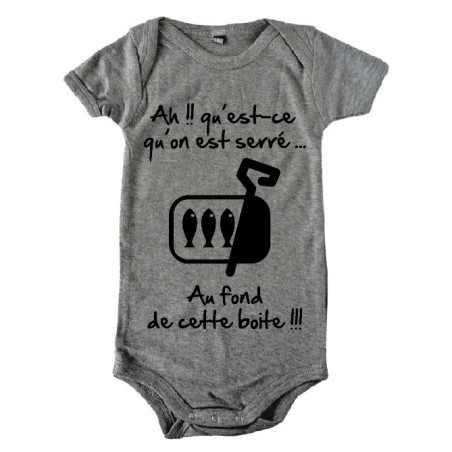 Body bébé 3ème mi temps humour "Sardines" Gris/Noir