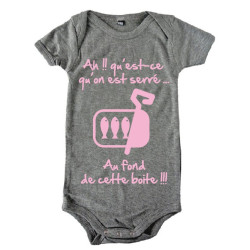 Body bébé 3ème mi temps humour "Sardines" Gris/Rose
