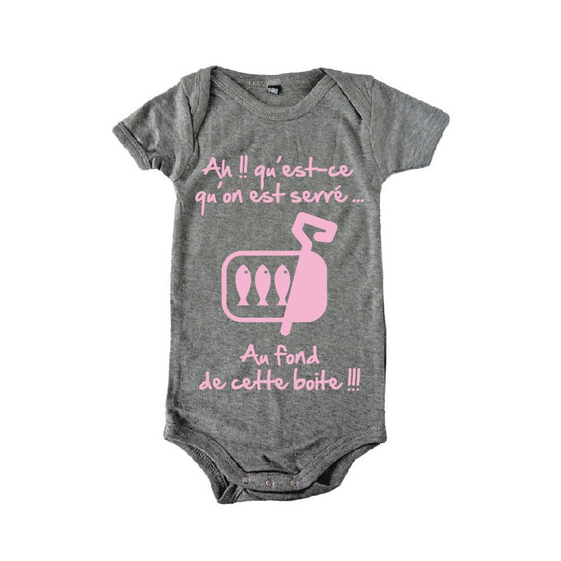Body bébé 3ème mi temps humour "Sardines" Gris/Rose