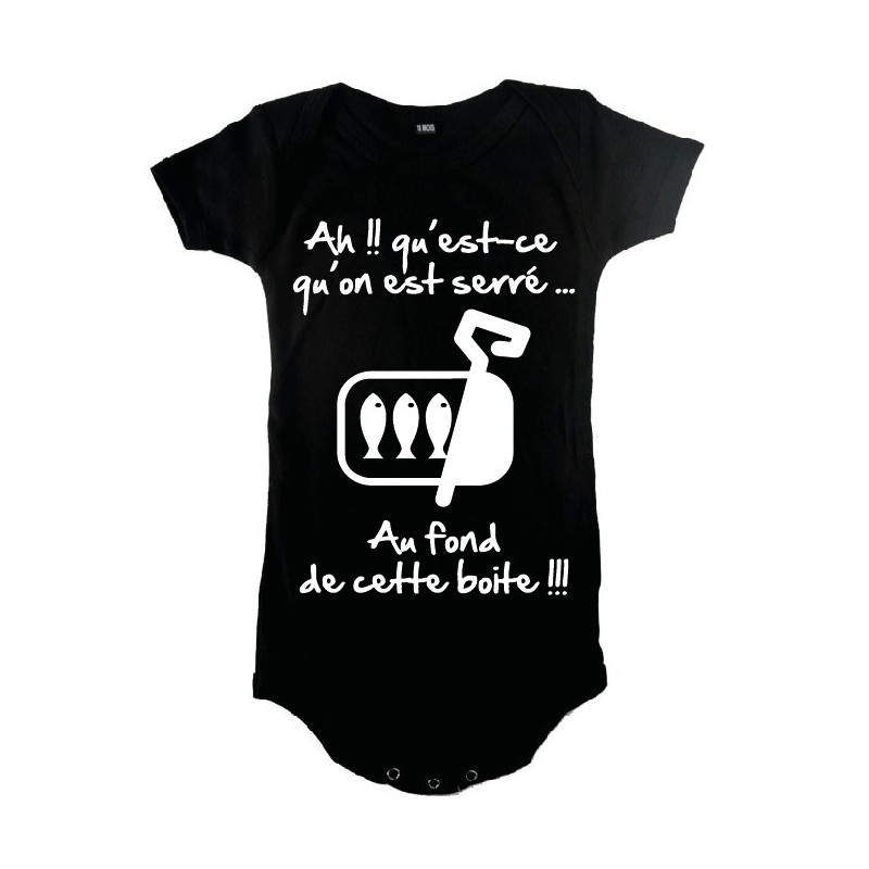 Body bébé 3ème mi temps humour "Sardines" Noir/Blanc
