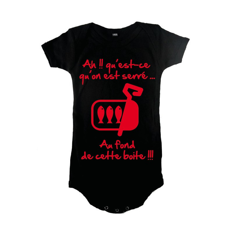 Body bébé 3ème mi temps humour "Sardines" Noir/Rouge