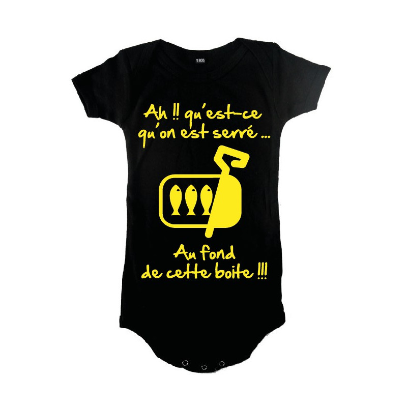 Body bébé 3ème mi temps humour "Sardines" Noir/Jaune