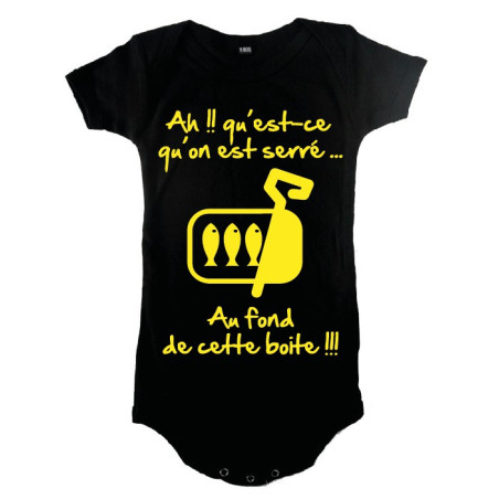 Body bébé 3ème mi temps humour "Sardines" Noir/Jaune