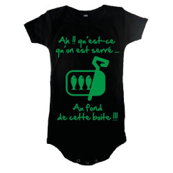 Body bébé 3ème mi temps humour "Sardines" Noir/Vert