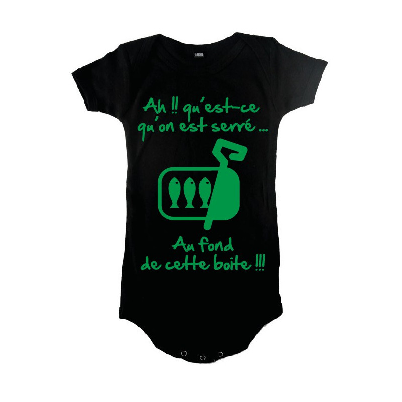 Body bébé 3ème mi temps humour "Sardines" Noir/Vert