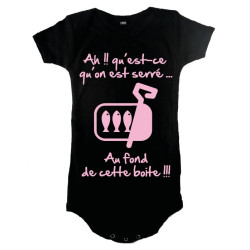 Body bébé 3ème mi temps humour "Sardines" Noir/Rose
