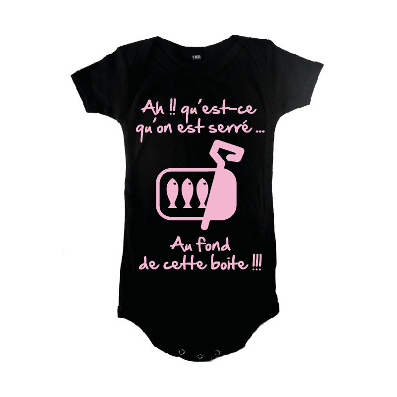 Body bébé 3ème mi temps humour "Sardines" Noir/Rose