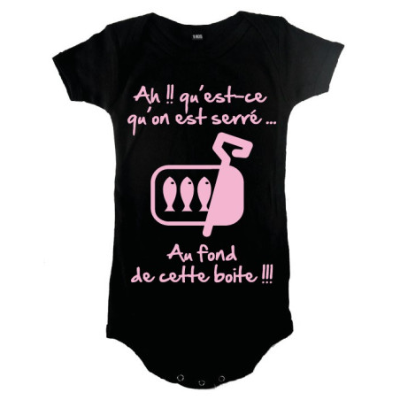 Body bébé 3ème mi temps humour "Sardines" Noir/Rose