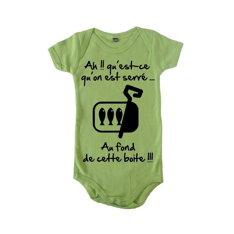 Body bébé 3ème mi temps humour "Sardines" Anis/Noir