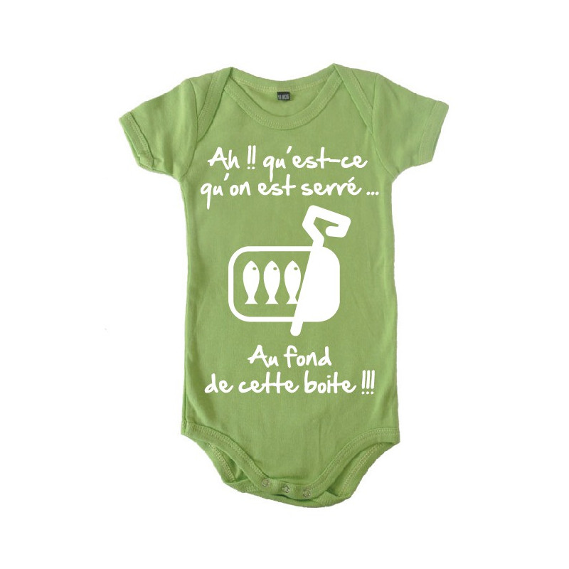 Body bébé 3ème mi temps humour "Sardines" Anis/Blanc