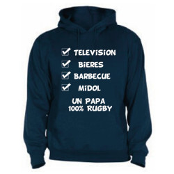 Sweat Capuche "Papa 100 % Rugby" Bleu marine